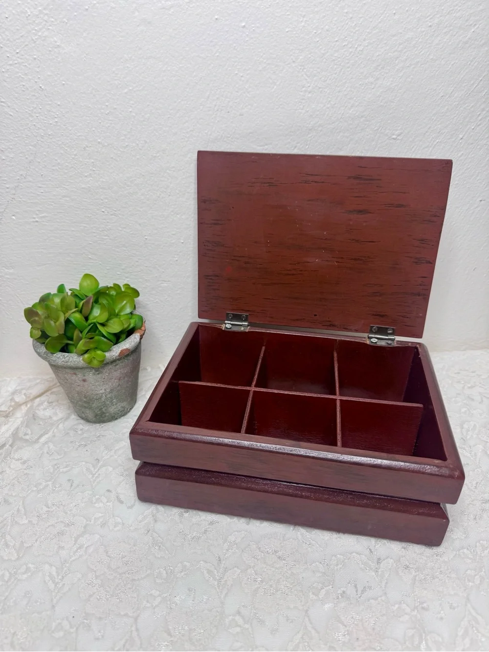 Wooden Sunflower Tea Box Jewelry Keepsake Hand Painted Folk Art Boho Country 10”
